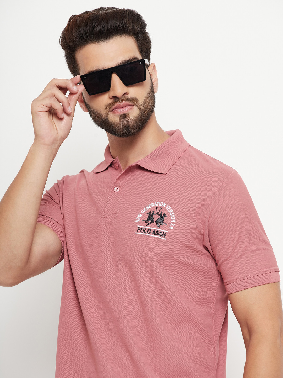 

RENUOVO Men Typography Printed Polo Collar Cotton T-shirt, Peach