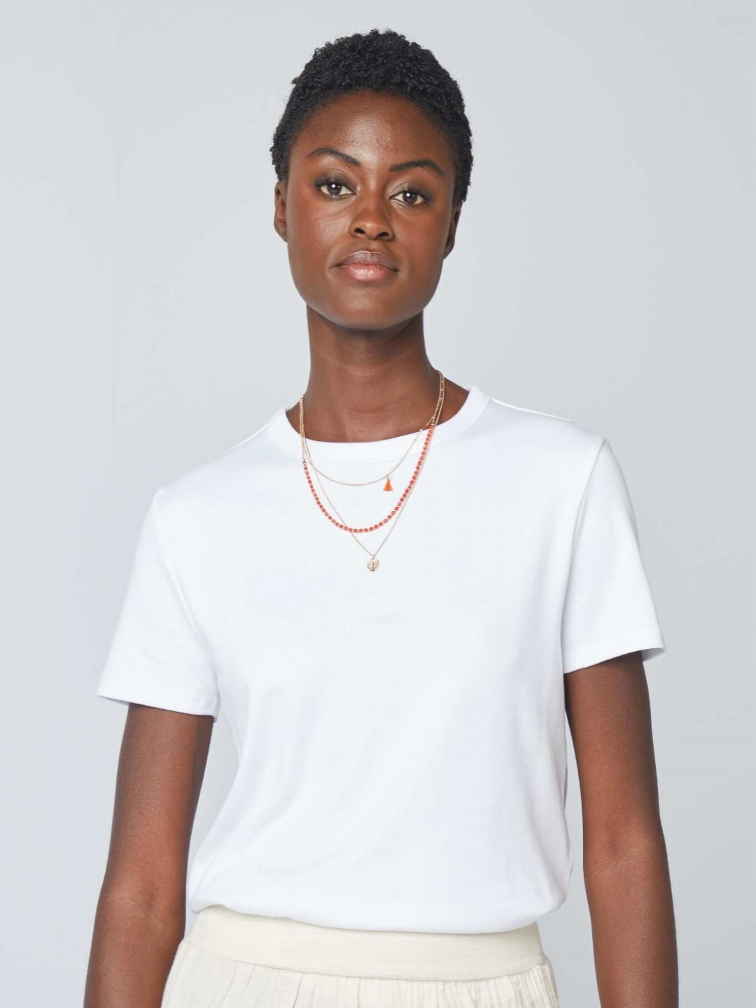 

KIABI Women Solid Round Neck Cotton T-shirt, White