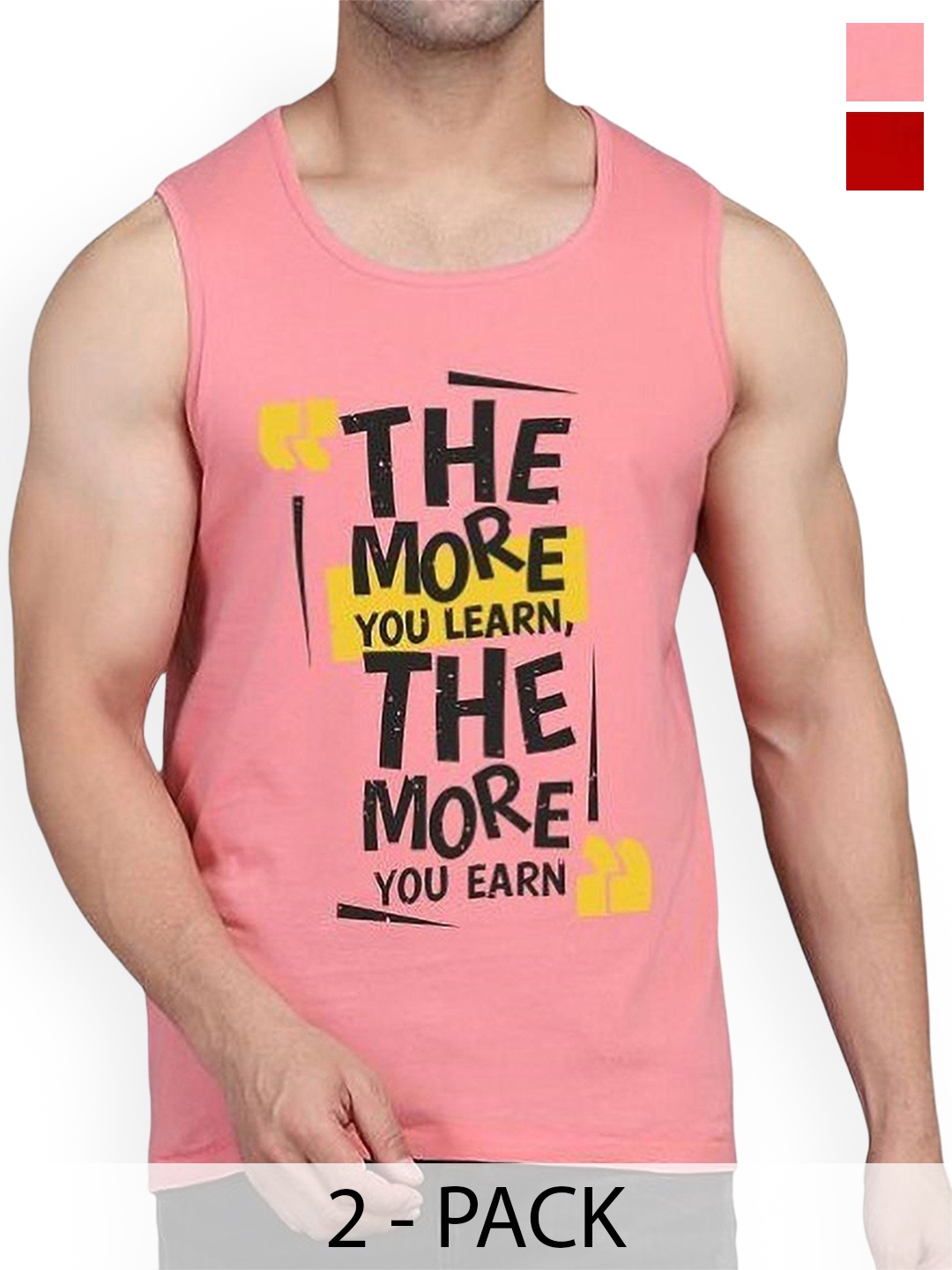 

WOOSTRO Men Pack Of 2 Printed Cotton Innerwear Vests, Peach