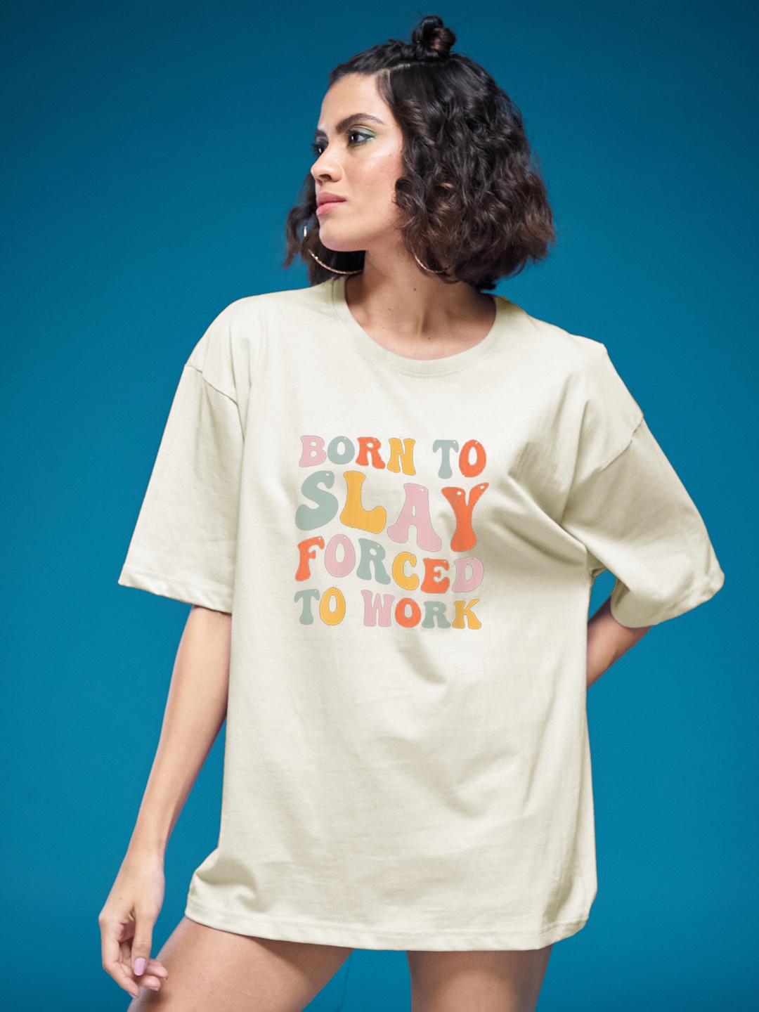 

SMARTEES Women Printed Applique T-shirt, Beige