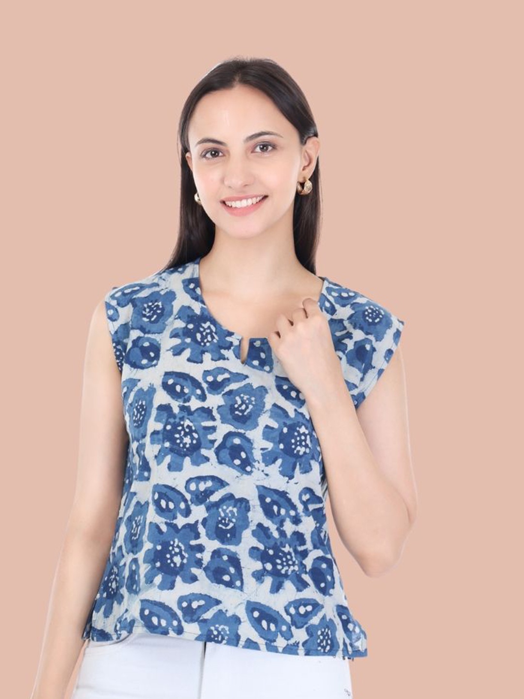 

Moda Rapido Floral Print Cotton Top, Blue