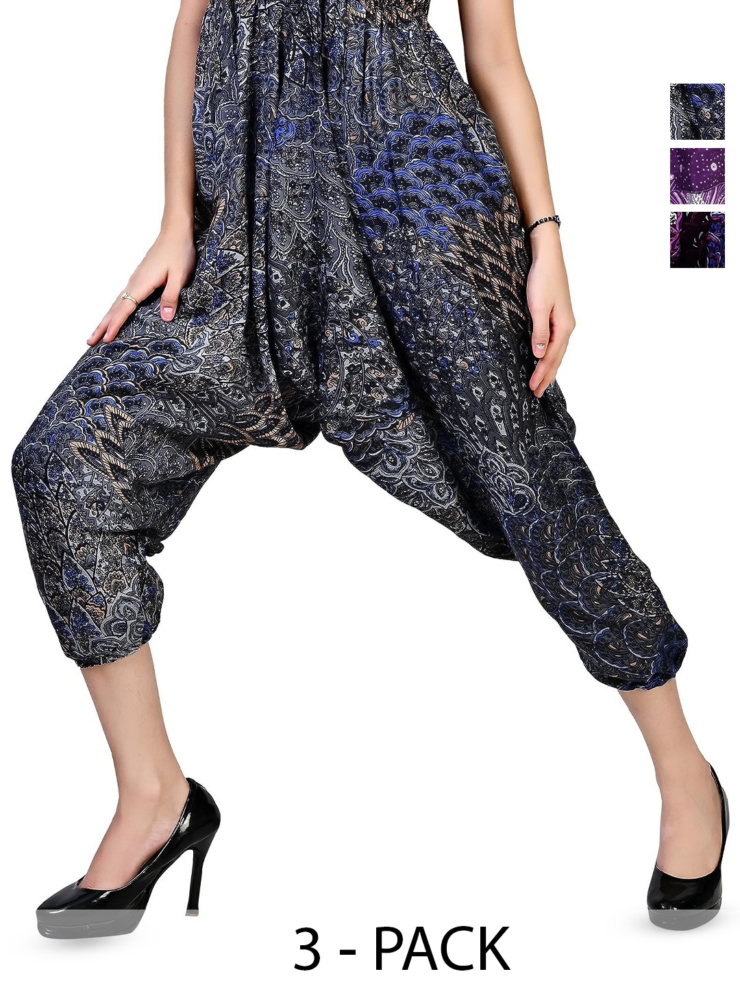 

NarNari Women Pack Of 3 Printed Harem Pants, Purple