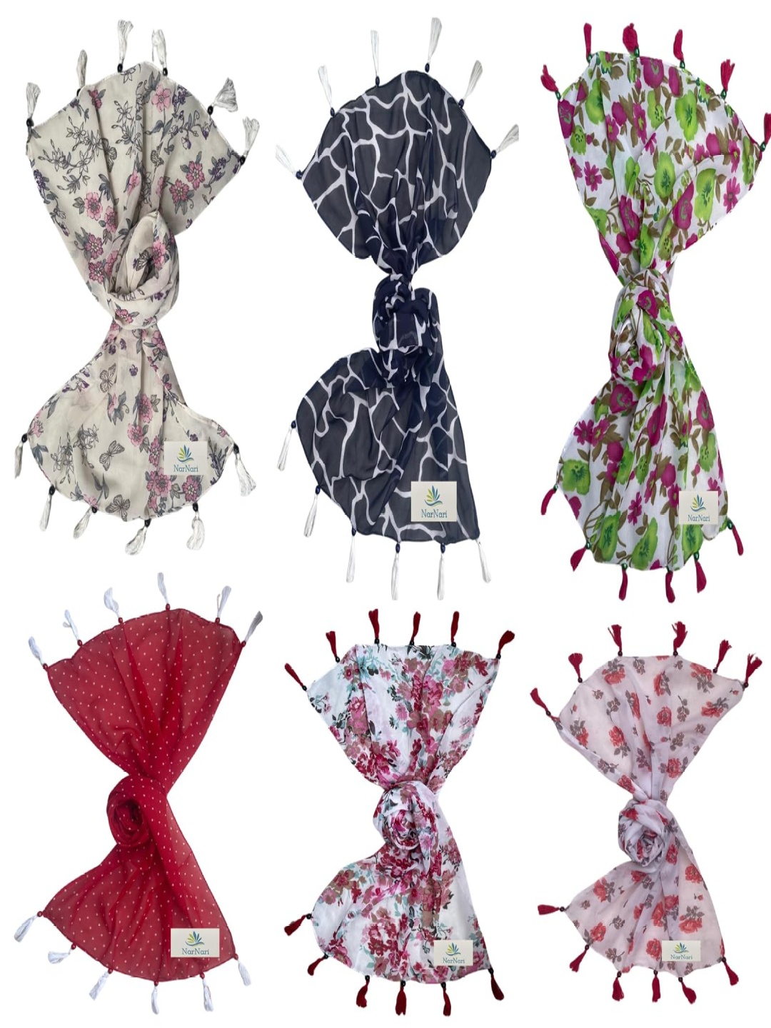 

NarNari Women Printed Scarf, Red