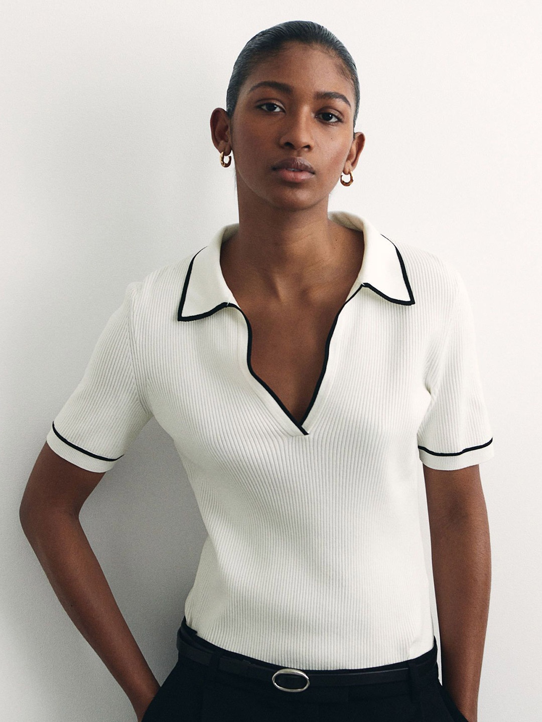 

H&M Rib-knit Polo Shirt, White