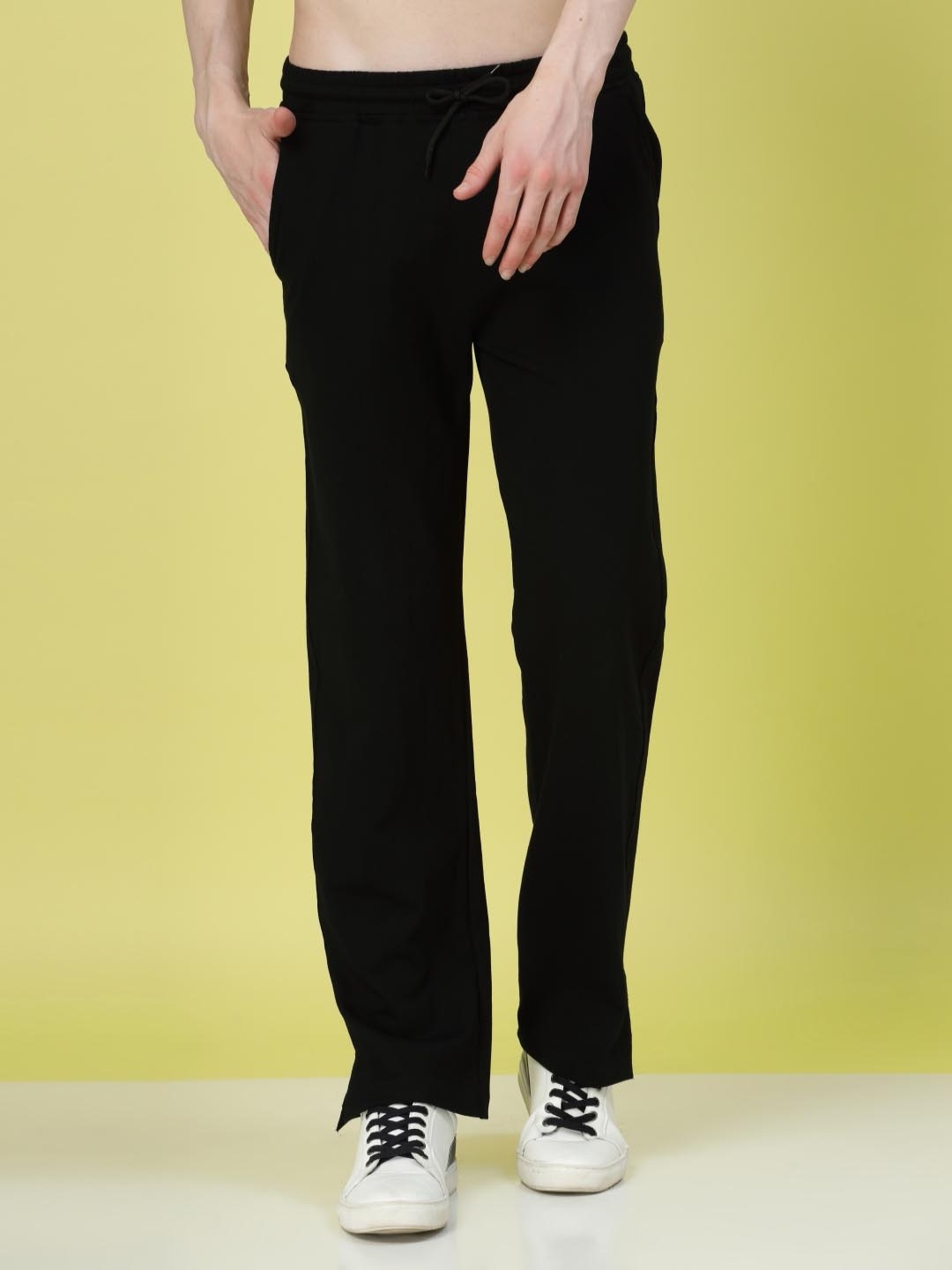 

FLYNOFF Men Relaxed Straight Fit Easy Wash Trousers, Black