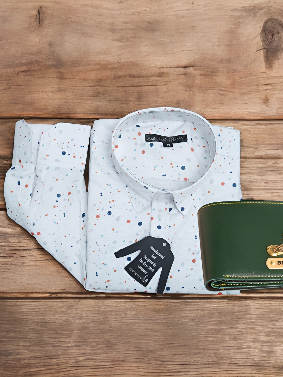 

Anikmart Men Printed Shirt & Leather Wallet, White