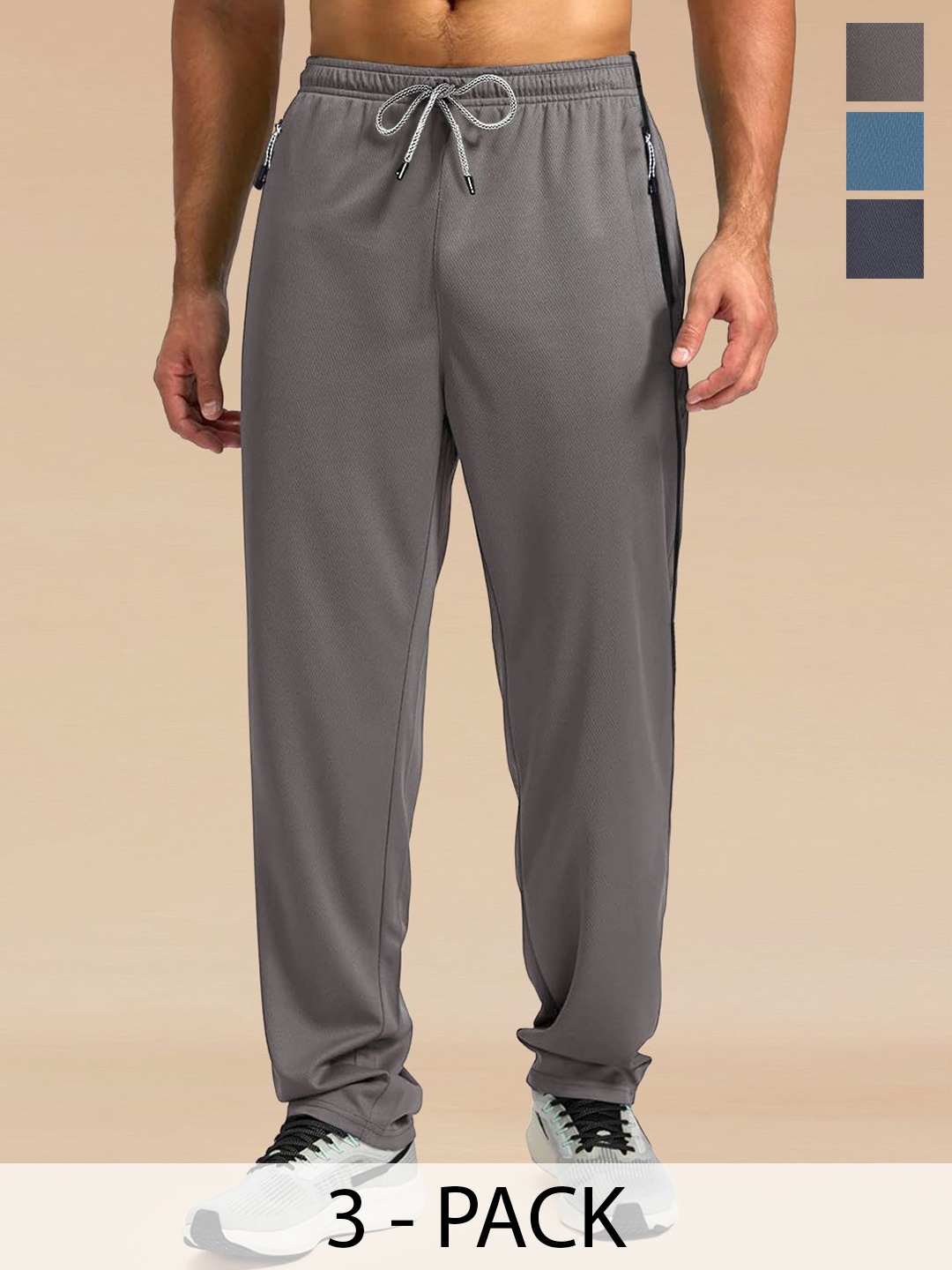 

SZN Men Pack Of 3 Mid Rise Regular Fit Joggers Track Pants, Blue