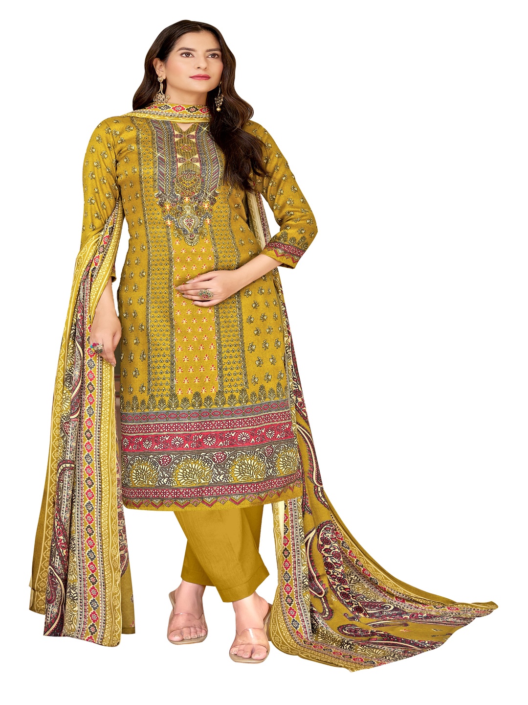 

DRAVINAM Trends Floral Printed Pashmina Unstitched Dress Material, Yellow