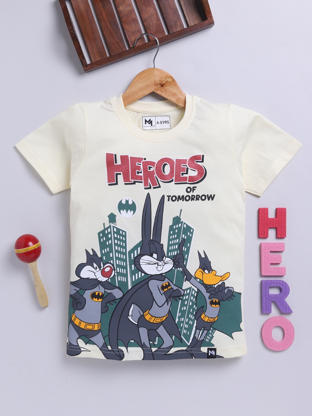

YK X Minute Mirth Boys Looney Tunes Printed Pure Cotton T-shirt, Cream