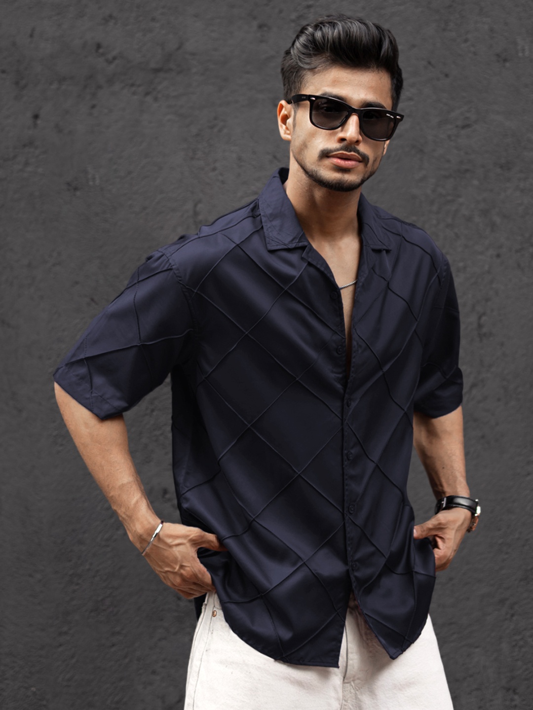 

Powerlook Men Opaque Casual Shirt, Navy blue