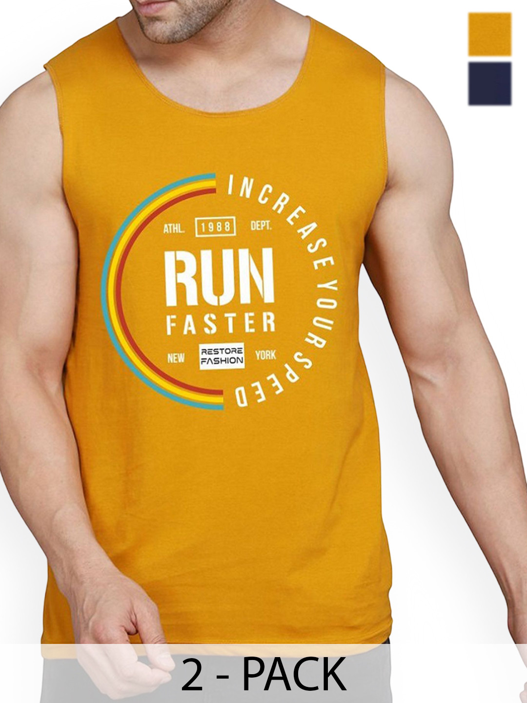 

WOOSTRO Men Pack Of 2 Printed Gym Innerwear Vests, Mustard