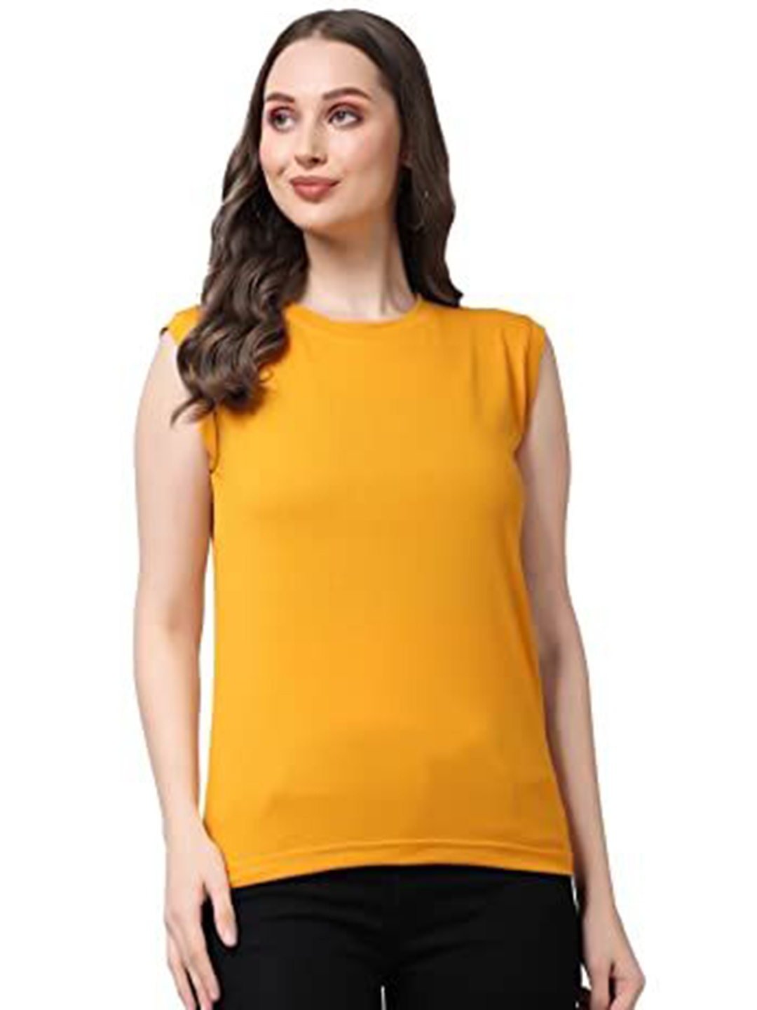 

NOTWILD Women Solid Round Neck Cotton Relaxed Fit T-shirt, Yellow