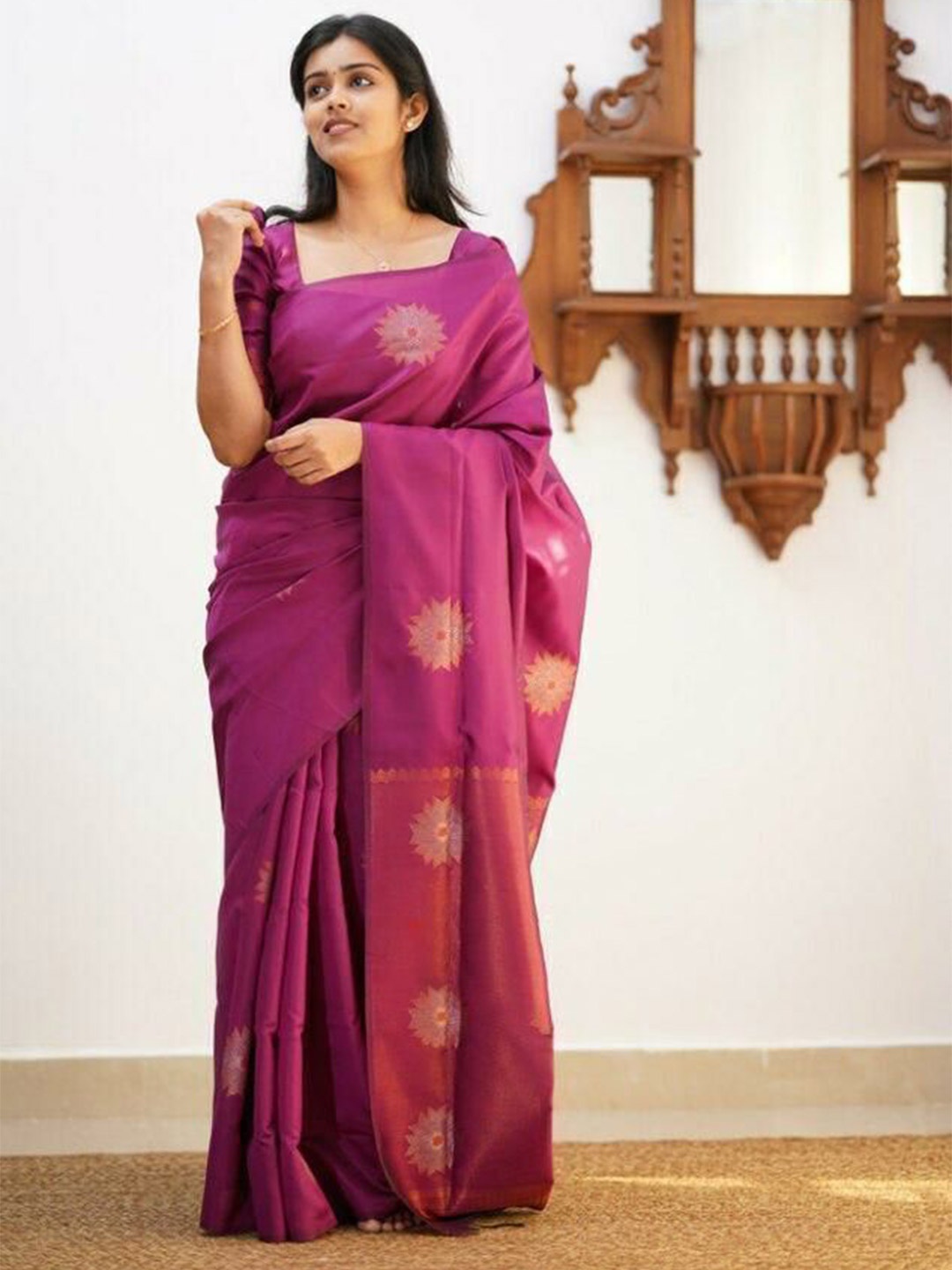 

bansari textiles Woven Design Zari Jamdani Saree, Pink