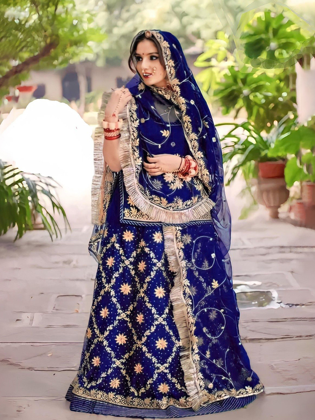 

MADHUR HAND WORK ART Embroidered Semi-Stitched Lehenga & Unstitched Blouse With Dupatta, Blue
