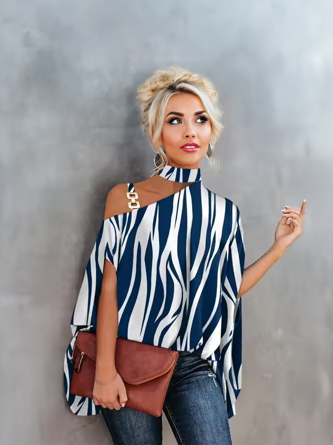 

StyleCast Women Striped Cape Top, Navy blue