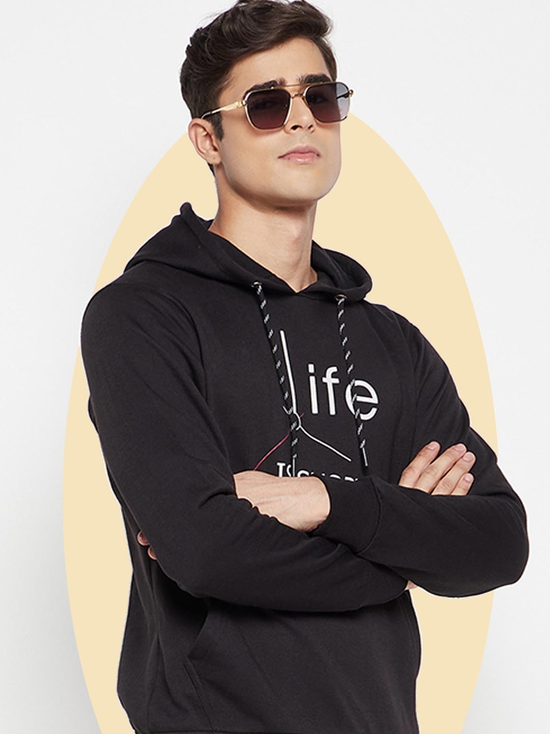 

LYCOS Men Printed Hooded Sweatshirt, Black