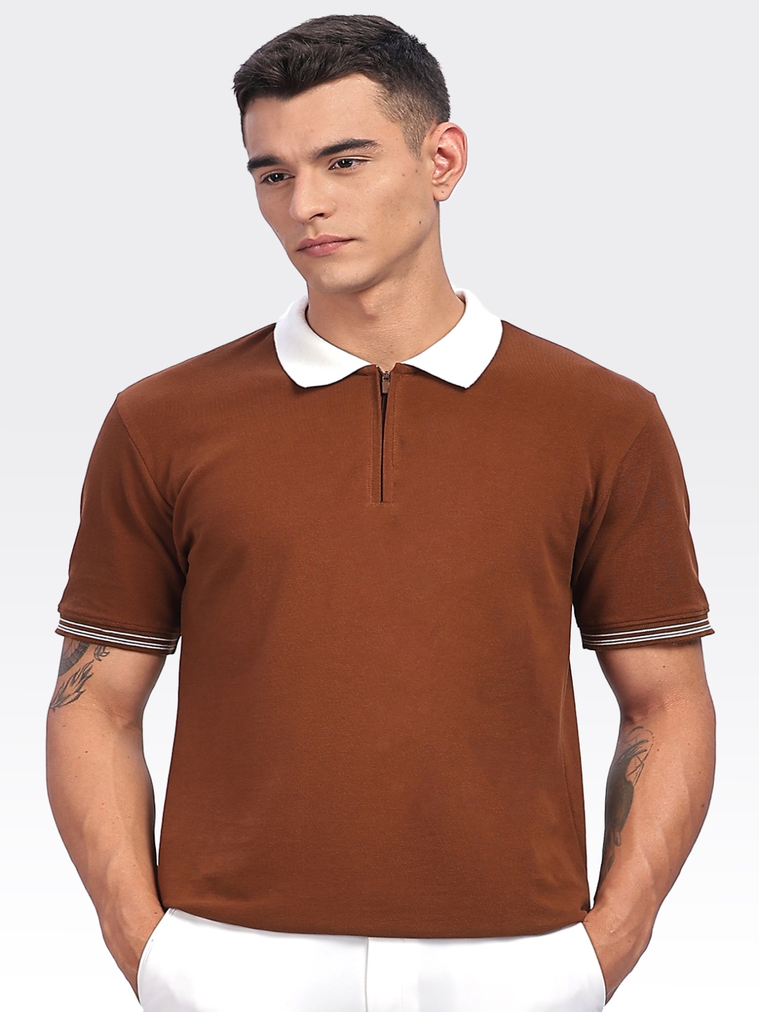 

ADRO Men Polo Collar T-shirt, Brown