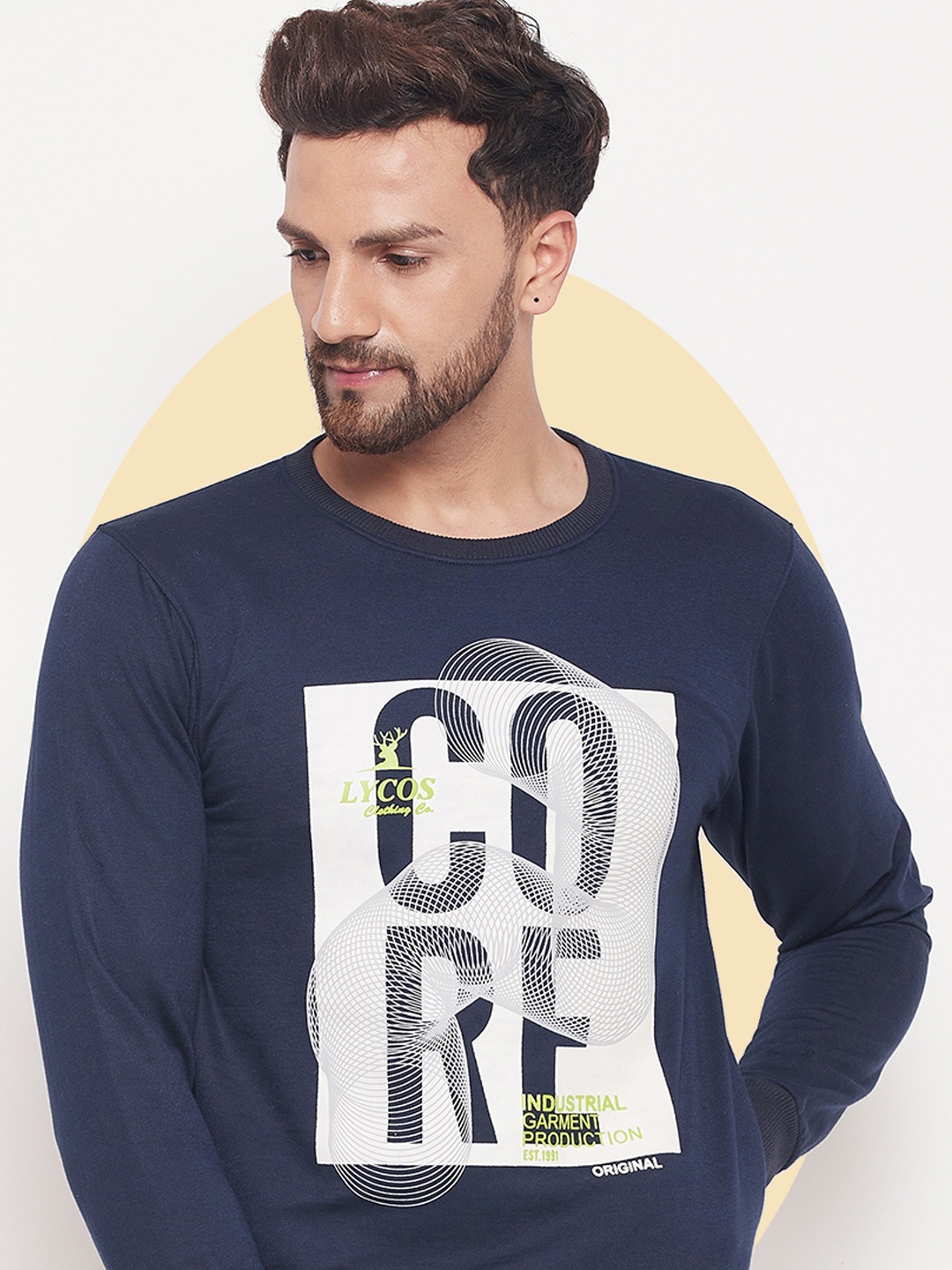 

LYCOS Men Typography Printed Pullover Sweatshirt, Navy blue
