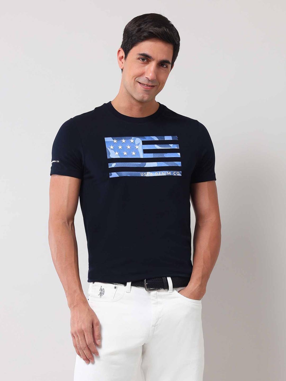 

U.S. Polo Assn. Denim Co. Men Graphic Printed Round Neck Cotton Slim Fit T-shirt, Navy blue