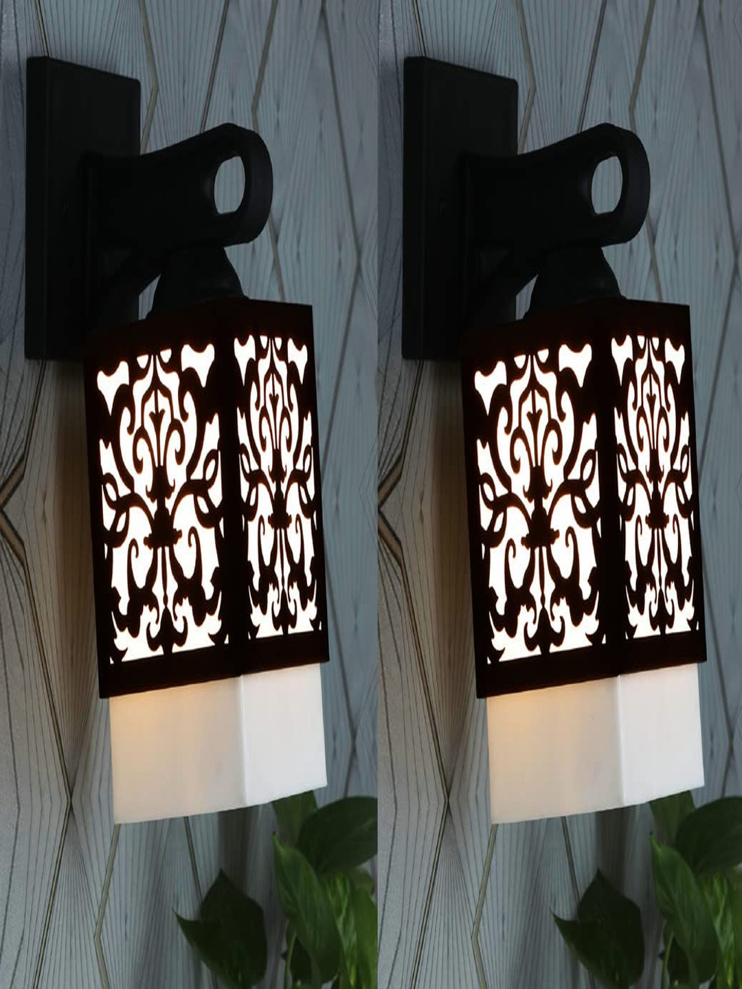 

Gojeeva Black & White 2 Pieces Textured Wooden Square Shaped Wall Lamps