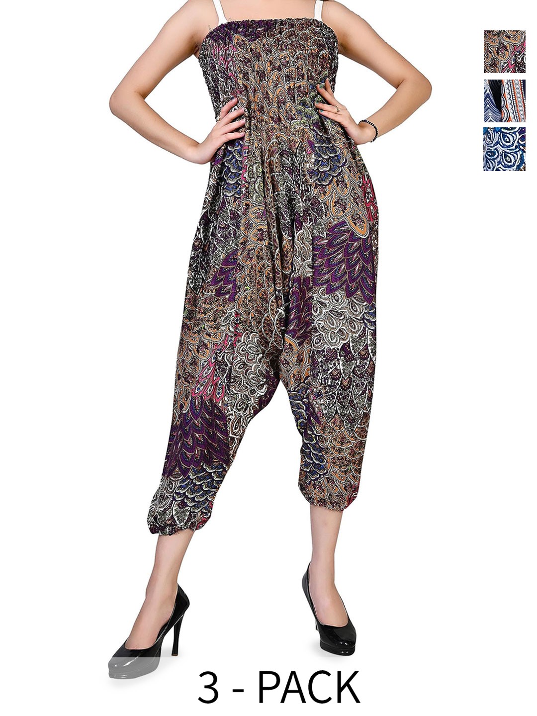 

NarNari Women Pack Of 3 Printed Mid-Rise Harem Pants, Purple