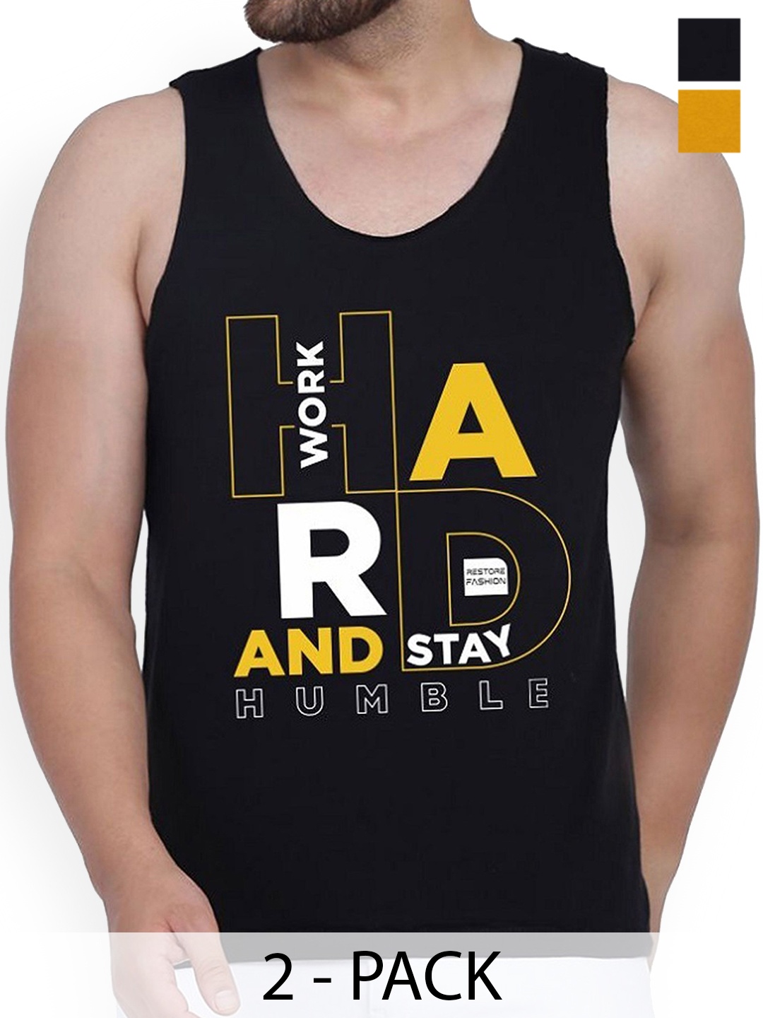 

Woostro Pack Of 2 Printed Cotton Gym Vests RS26 CMB (HARD MUSTARD) (HARD BLACK)