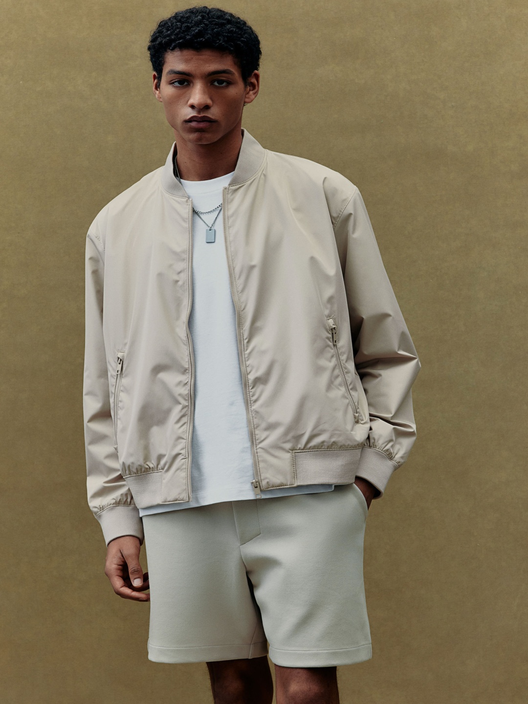 

H&M Regular Fit Lightweight Bomber Jacket, Beige