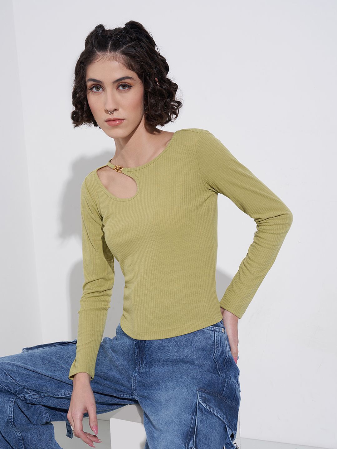 

SF JEANS by Pantaloons One Shoulder Top, Olive