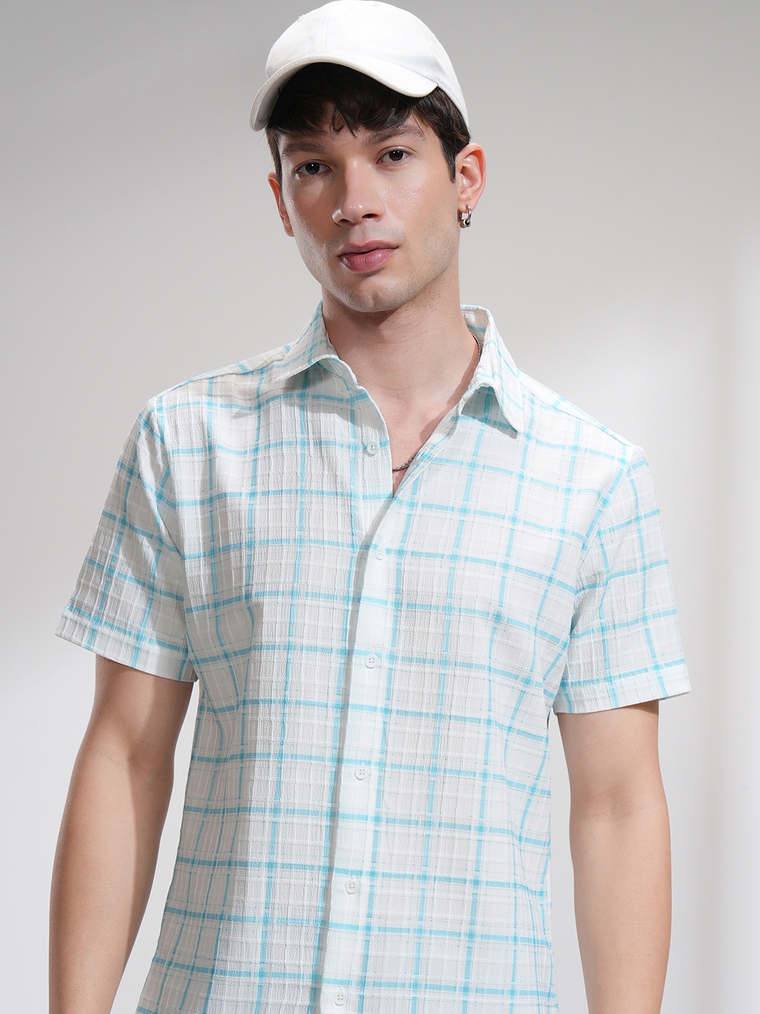 

HIGHLANDER Men Popcorn Textured Printed Checked Casual Shirt, White