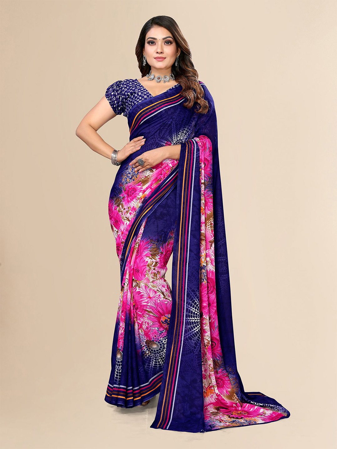 

Moda Rapido Floral Printed Saree, Blue