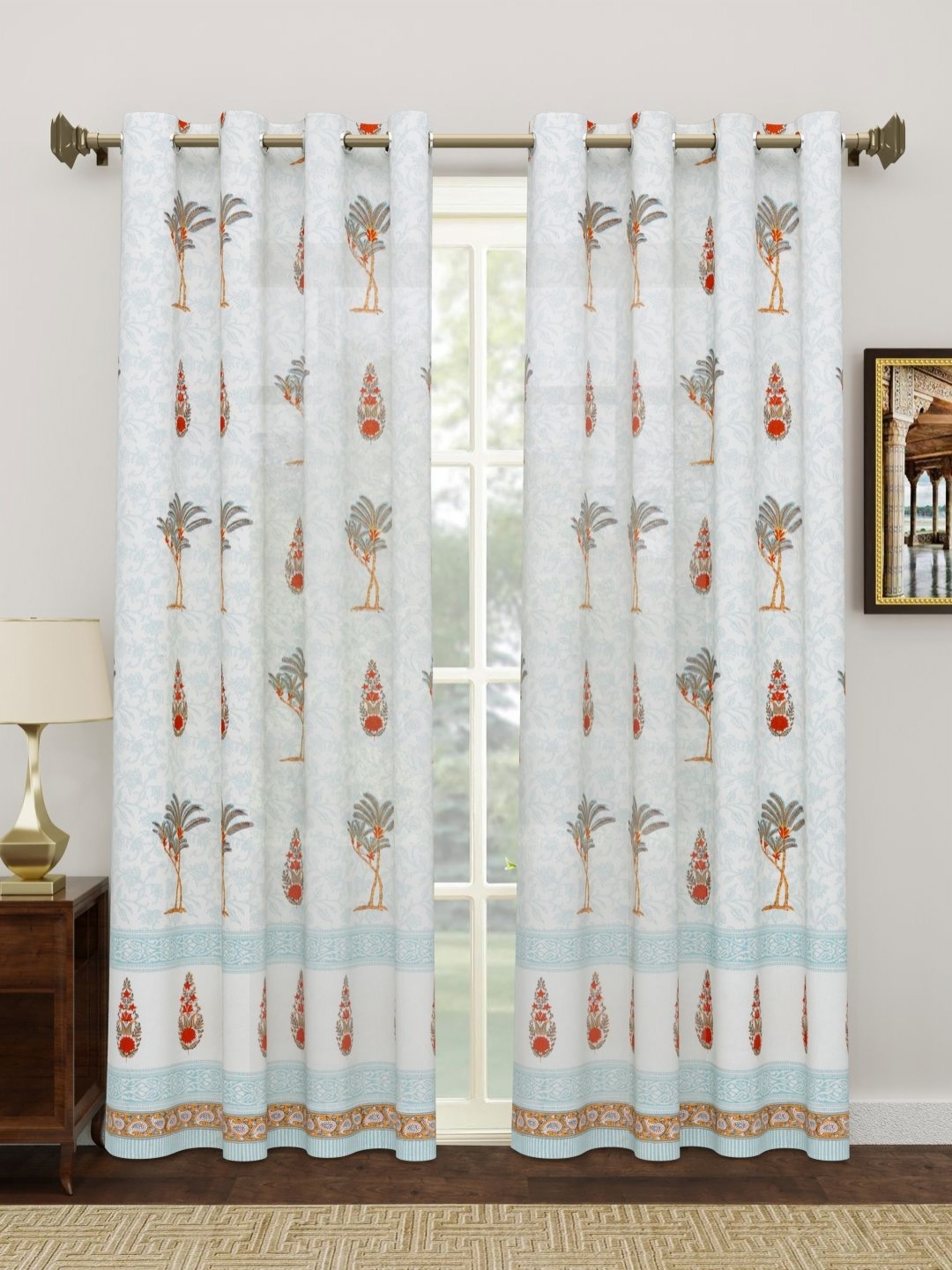 

Myntra Elegant Homes Grey & Blue 2 Pieces Cotton Eyelet Floral Door Curtain