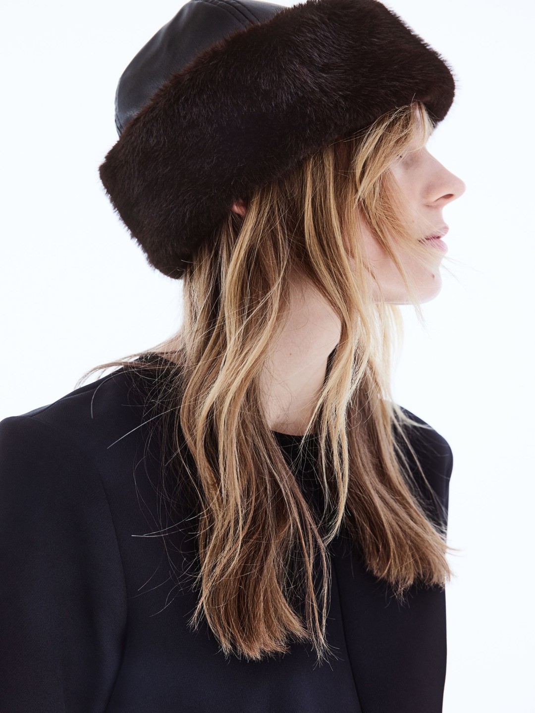 

H&M Fluffy-Trim Coated Hat, Black