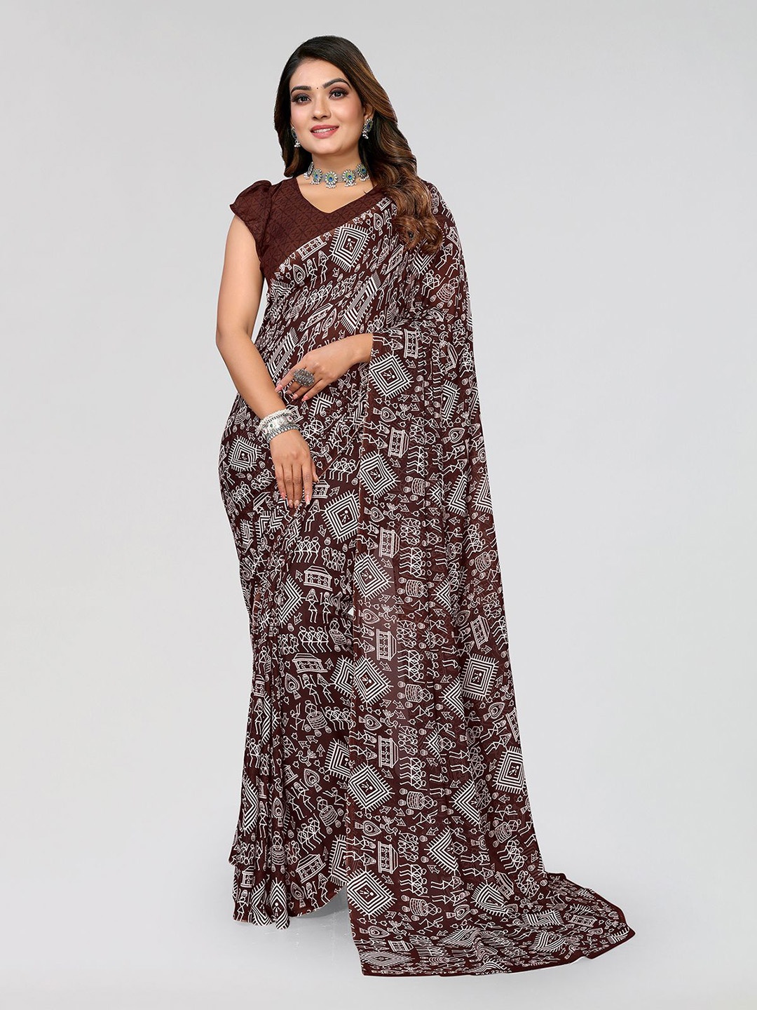 

Moda Rapido Ethnic Motifs Printed Saree, Brown