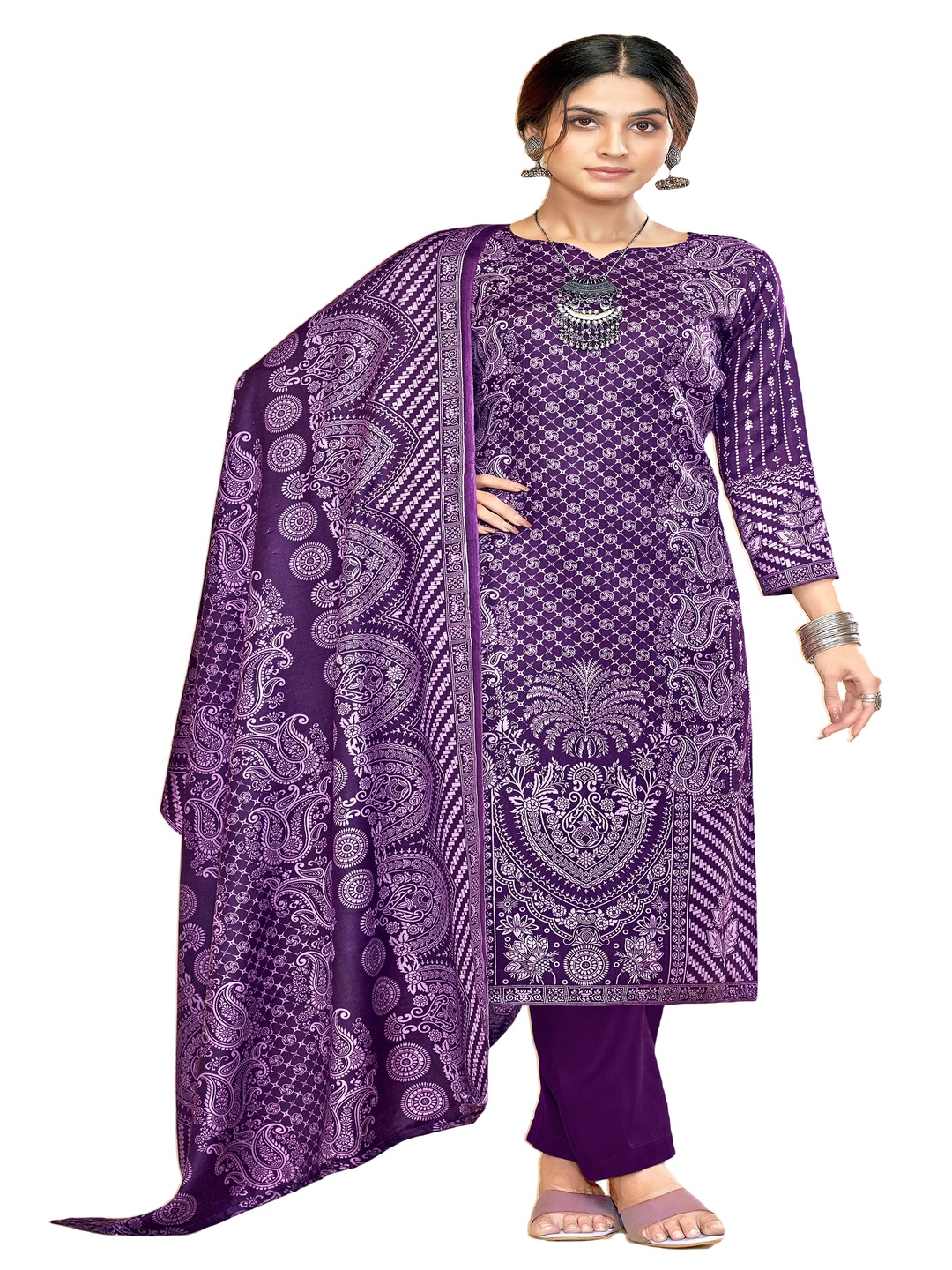 

DRAVINAM Trends Floral Printed Pashmina Unstitched Dress Material, Purple