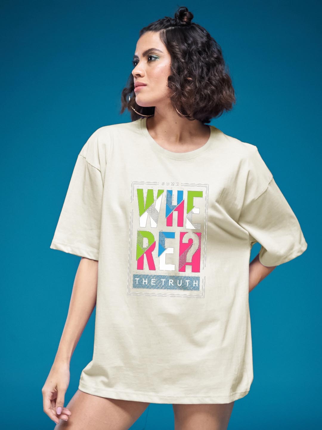 

SMARTEES Women Typography Printed Round Neck Cotton Oversized T-shirt, Green