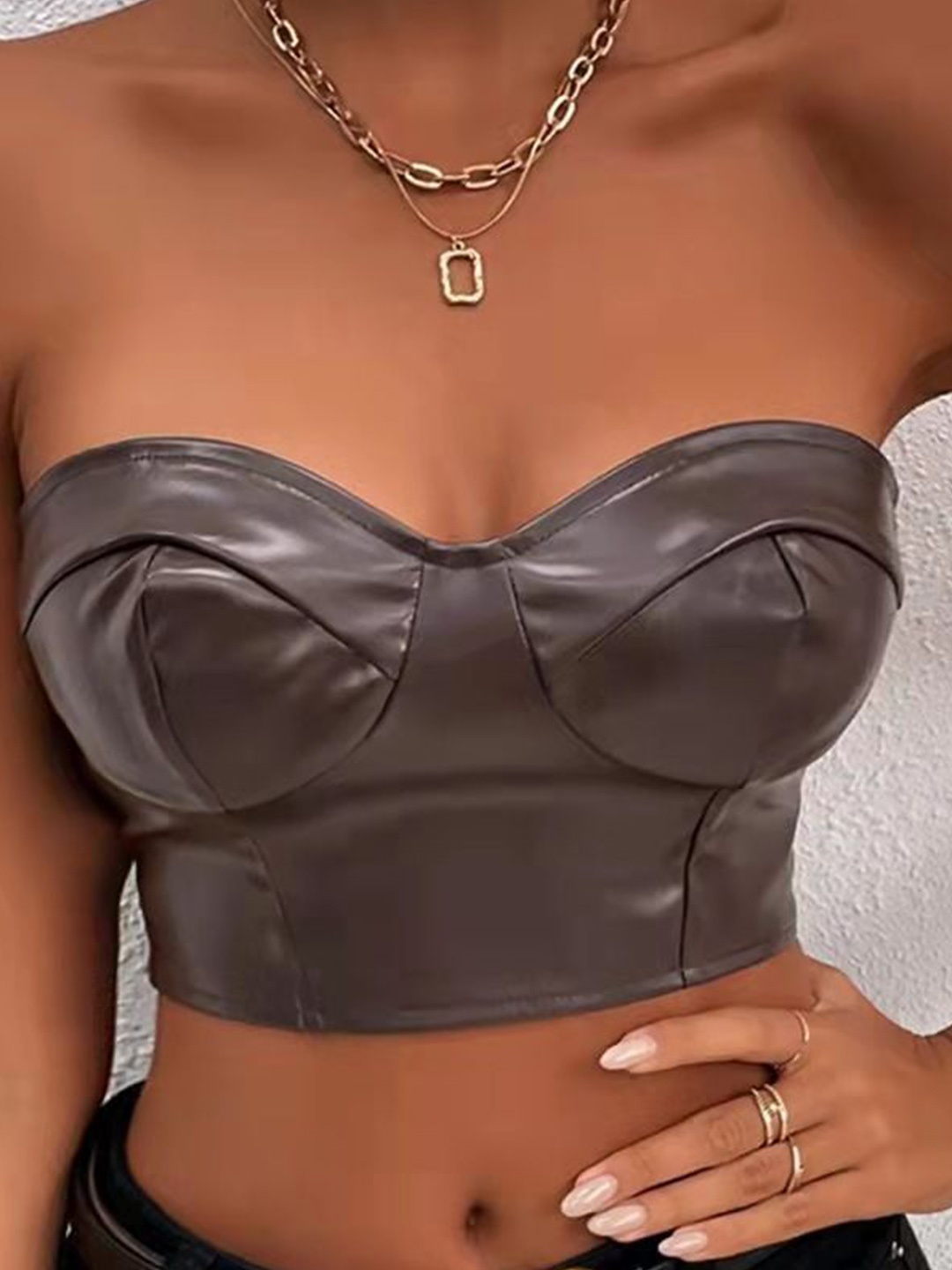 

StyleCast x Revolte Strapless Tube Crop Top, Coffee brown