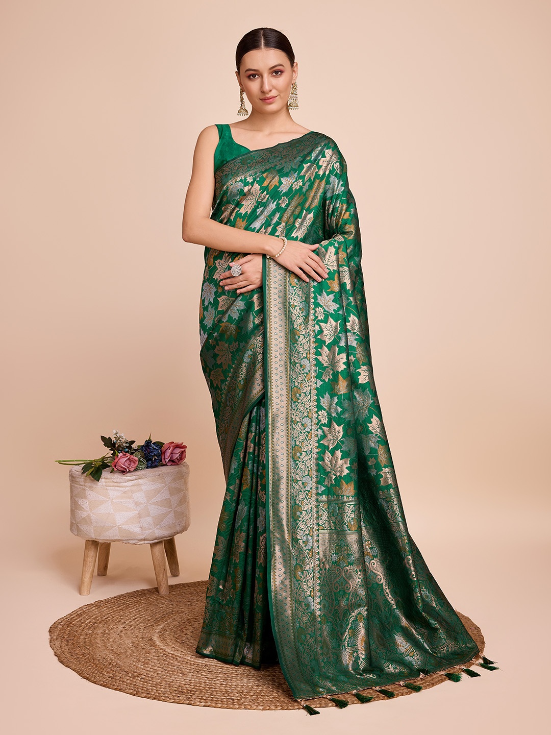 

Munir Woven Design Banarasi Saree, Green
