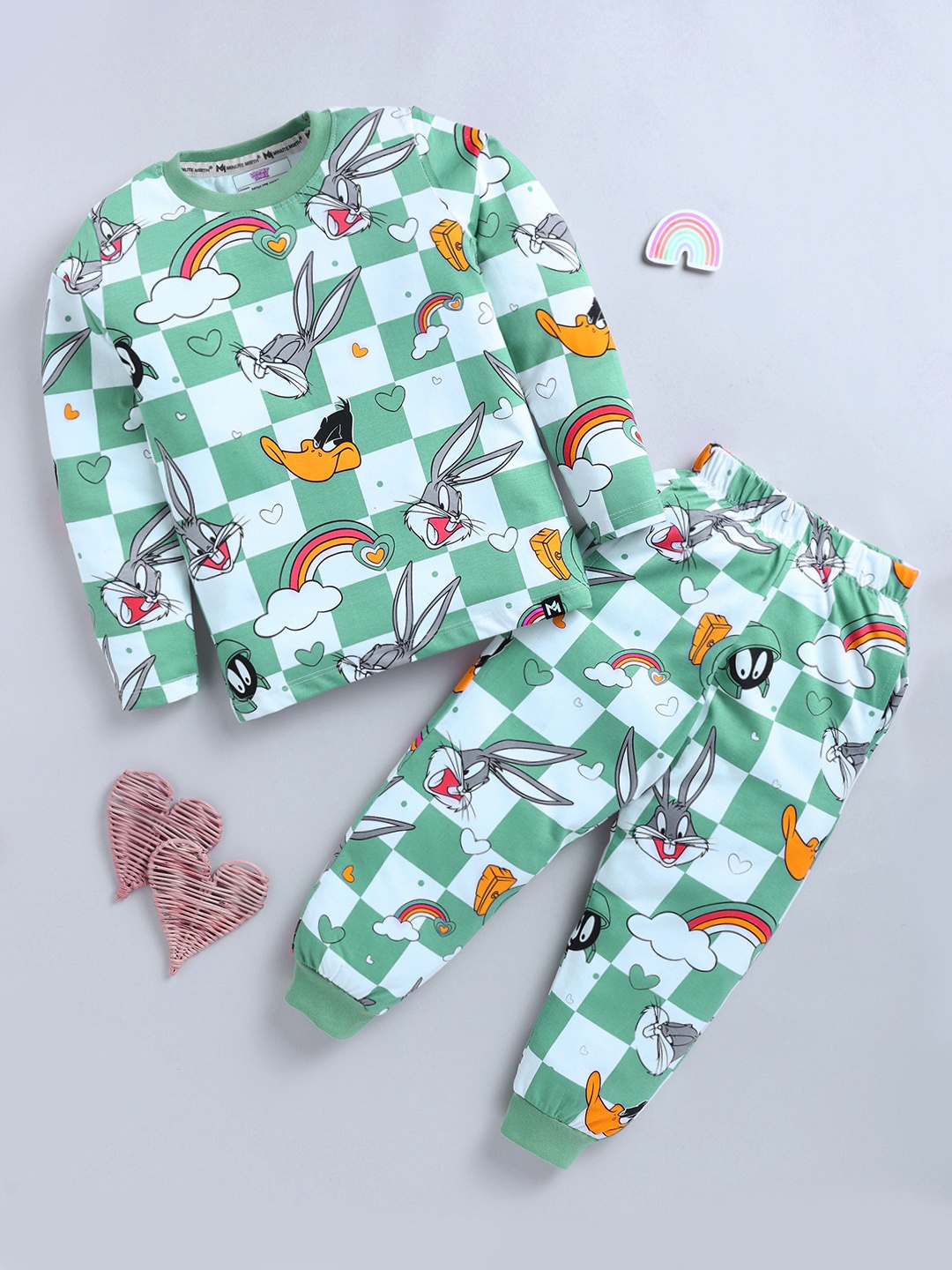 

YK X Minute Mirth Boys Looney Tunes Printed Pure Cotton Clothing Set, White