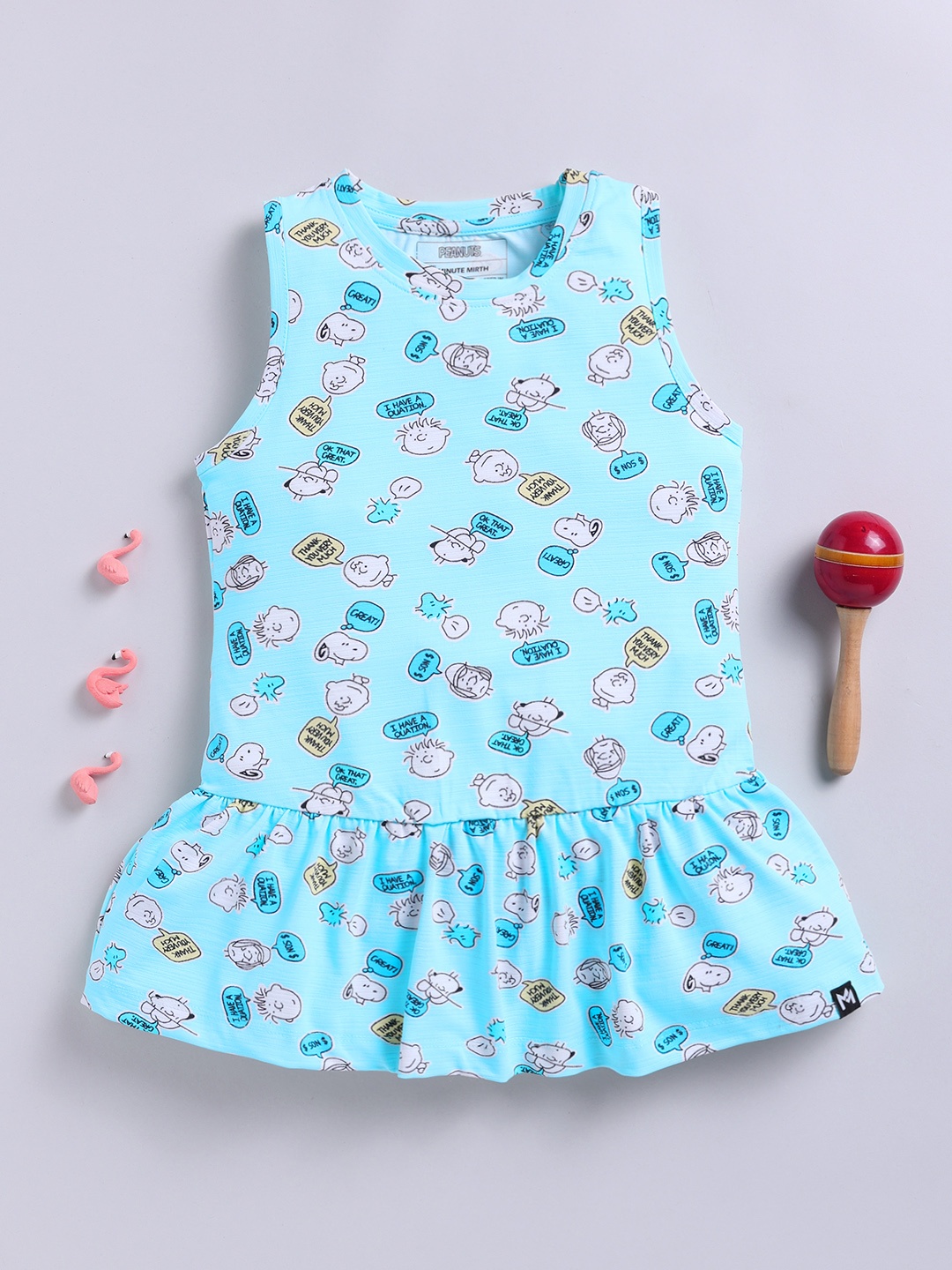 

YK X Minute Mirth Girls Peanuts Printed Drop-Waist Dress, Blue