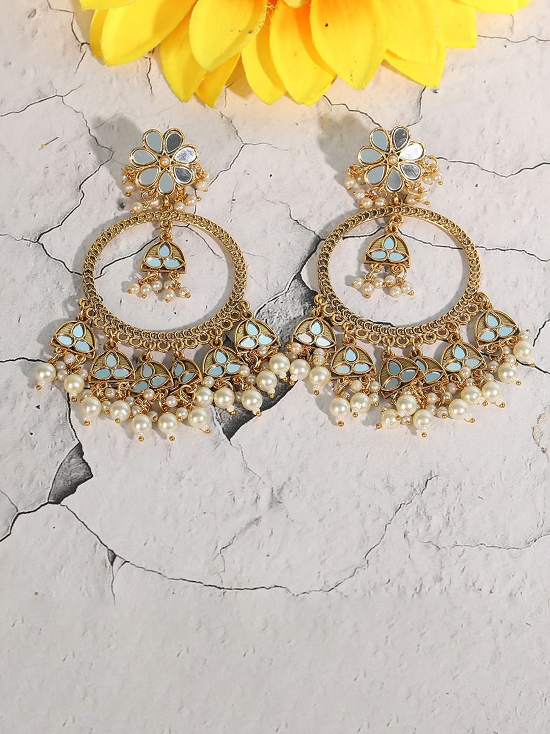

Anouk White Gold-Plated Artificial Beaded Contemporary Shaped Drop Earrings