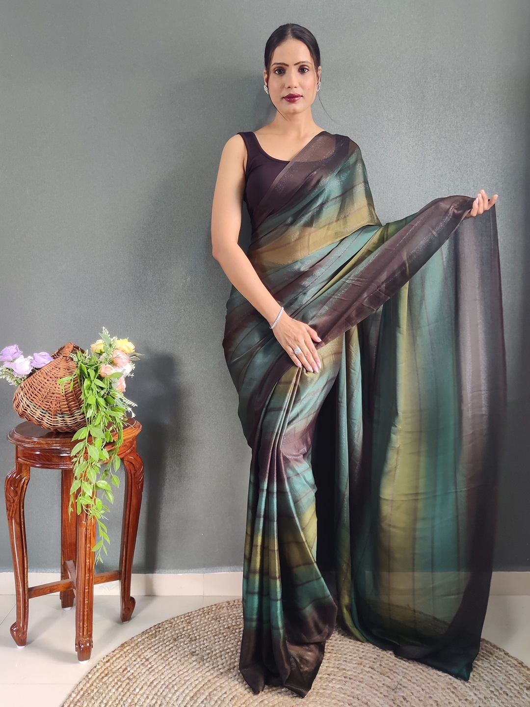 

bansari textiles Ombre Printed Kota Saree, Green
