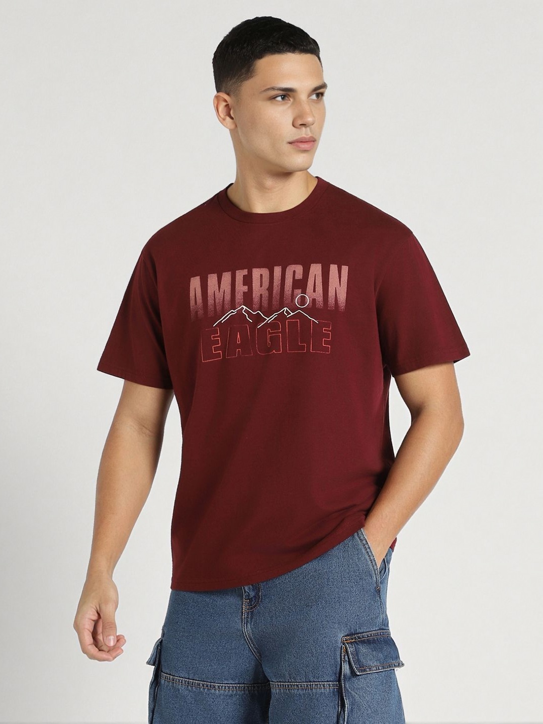 

AMERICAN EAGLE OUTFITTERS Men Typography Printed Round Neck Cotton T-shirt, Maroon