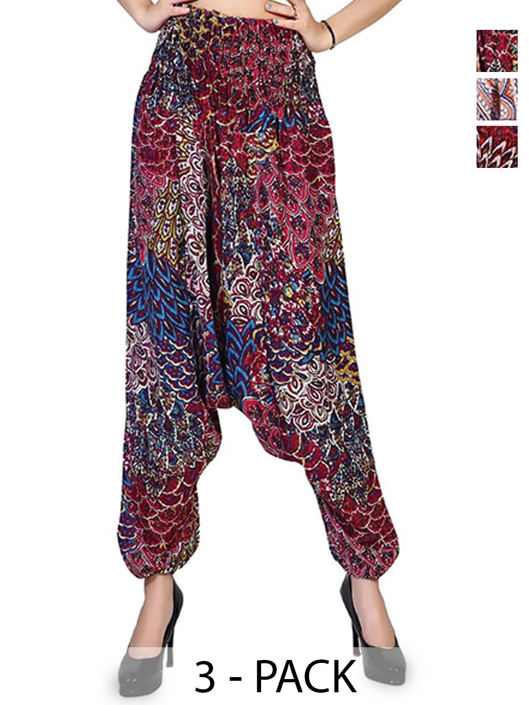 

NarNari Women Ethnic Motifs Pack Of 3 Printed Mid-Rise Harem Pants, Pink