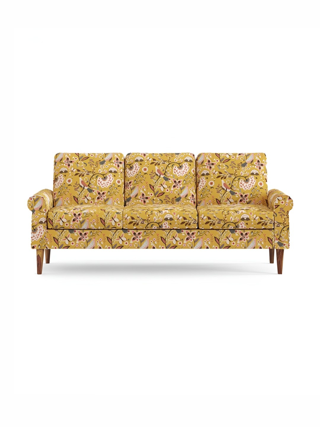 

Chumbak Dragonfruit Yellow Floral Printed Three Seater Colonial