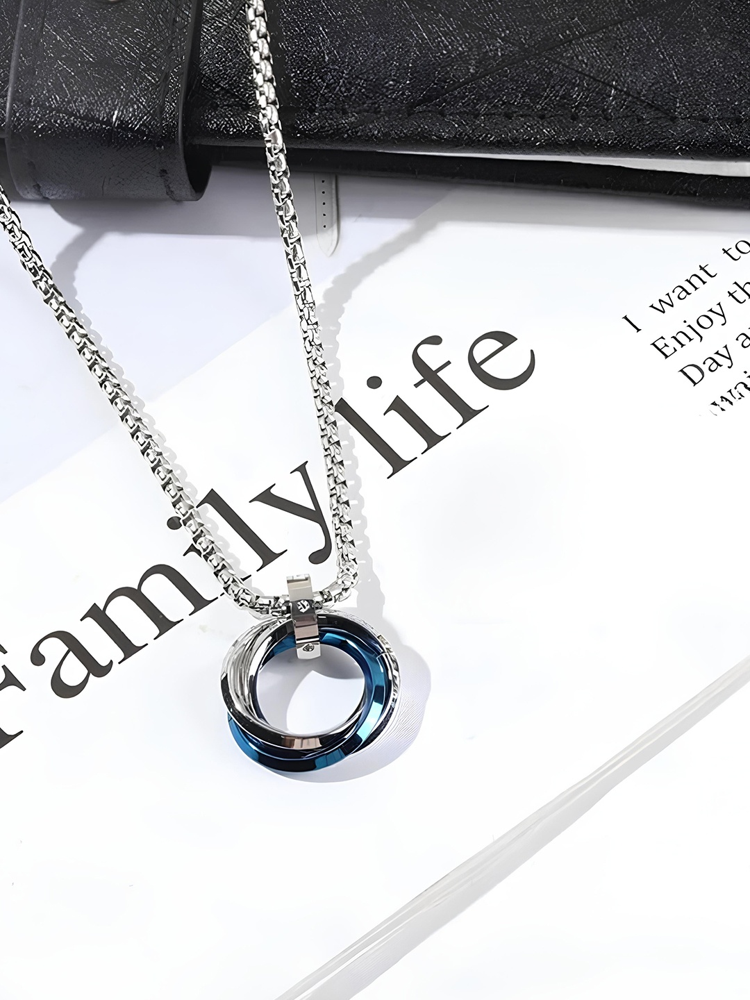 

KARISHMA KREATIONS Unisex Stainless Steel Silver-Plated 3 Rings Pendants With Chain