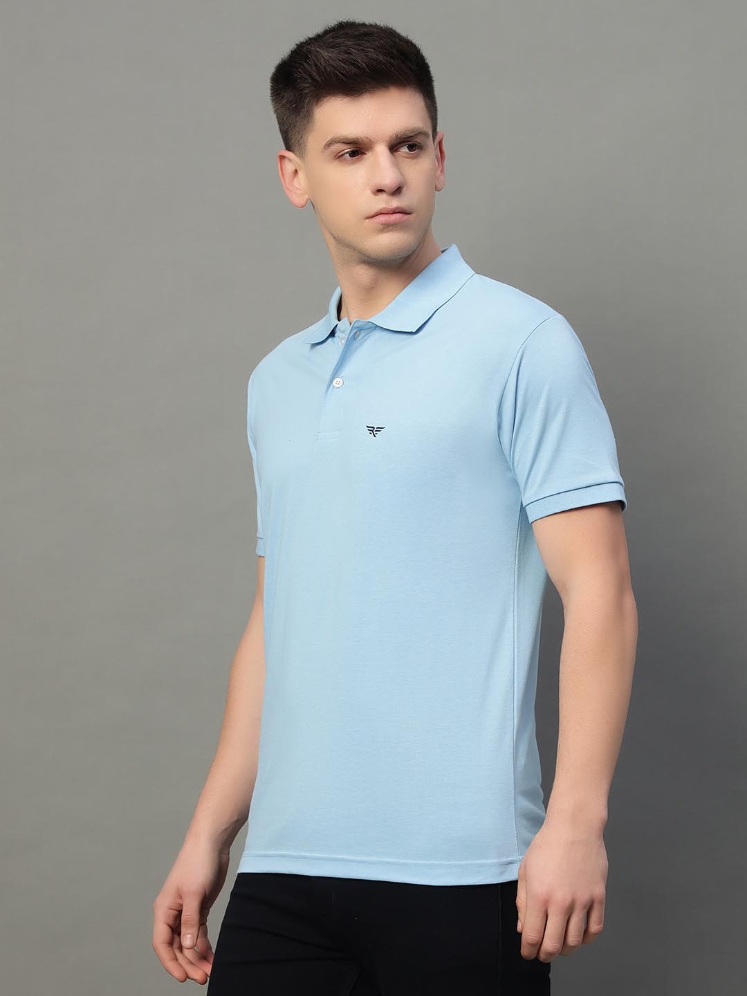 

RISS Men Solid Polo Collar Cotton T-shirt, Turquoise blue