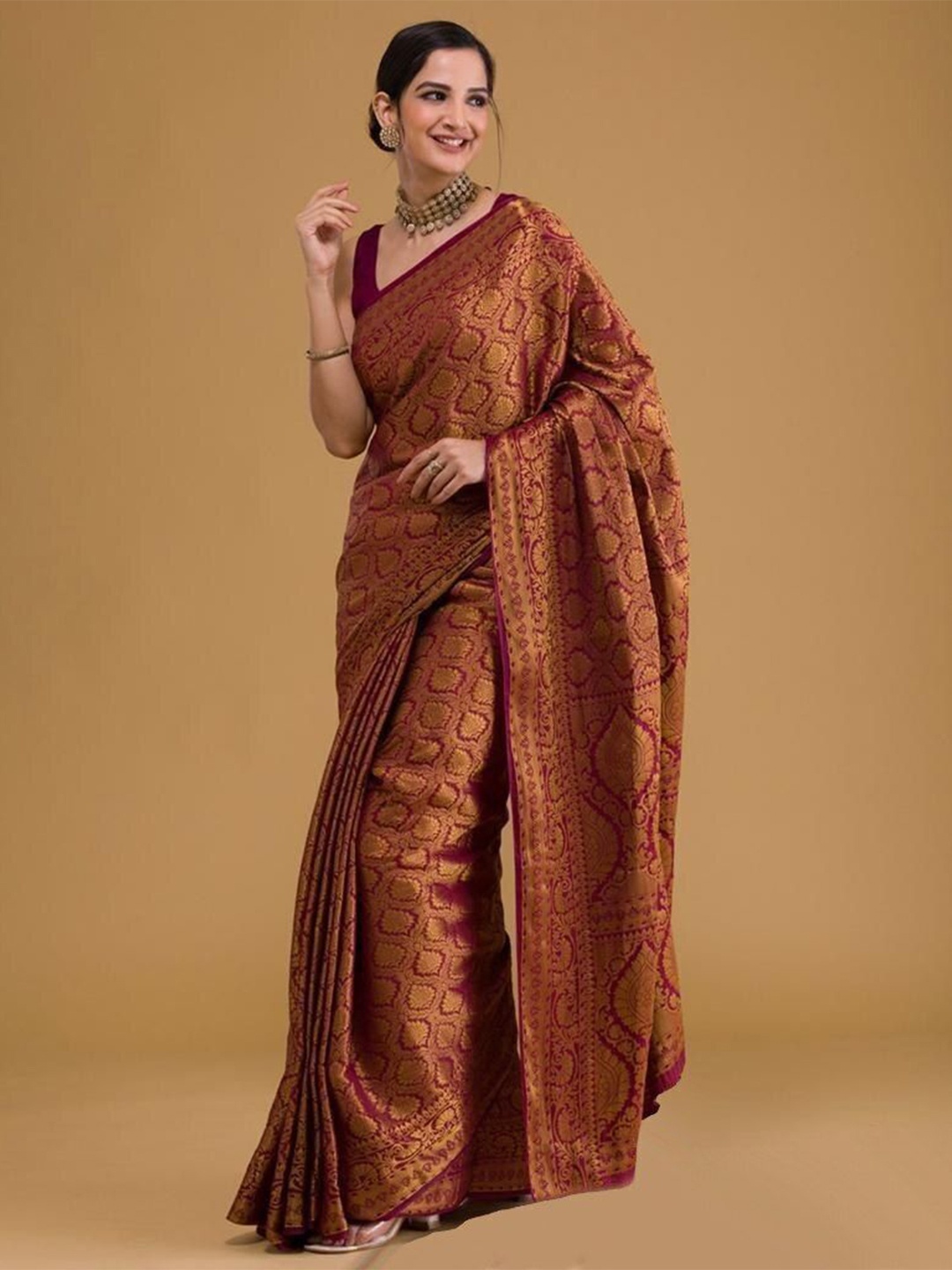 

bansari textiles Woven Design Zari Pure Silk Tussar Saree, Red