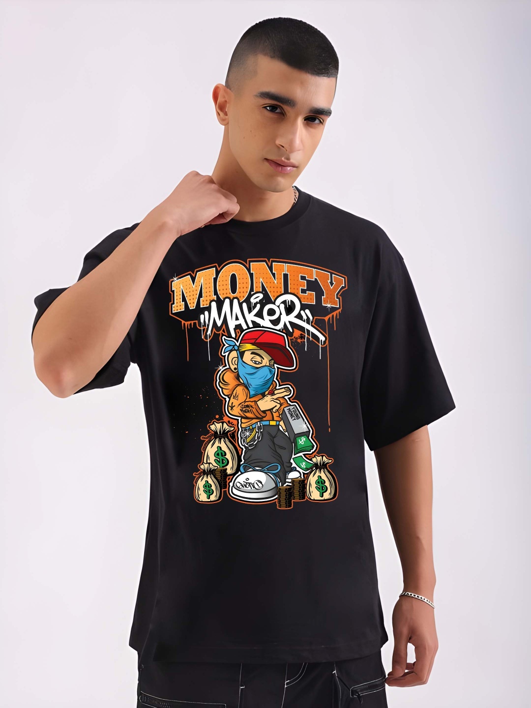 

Moda Rapido Men Typography Printed Round Neck Cotton Oversized T-shirt, Black
