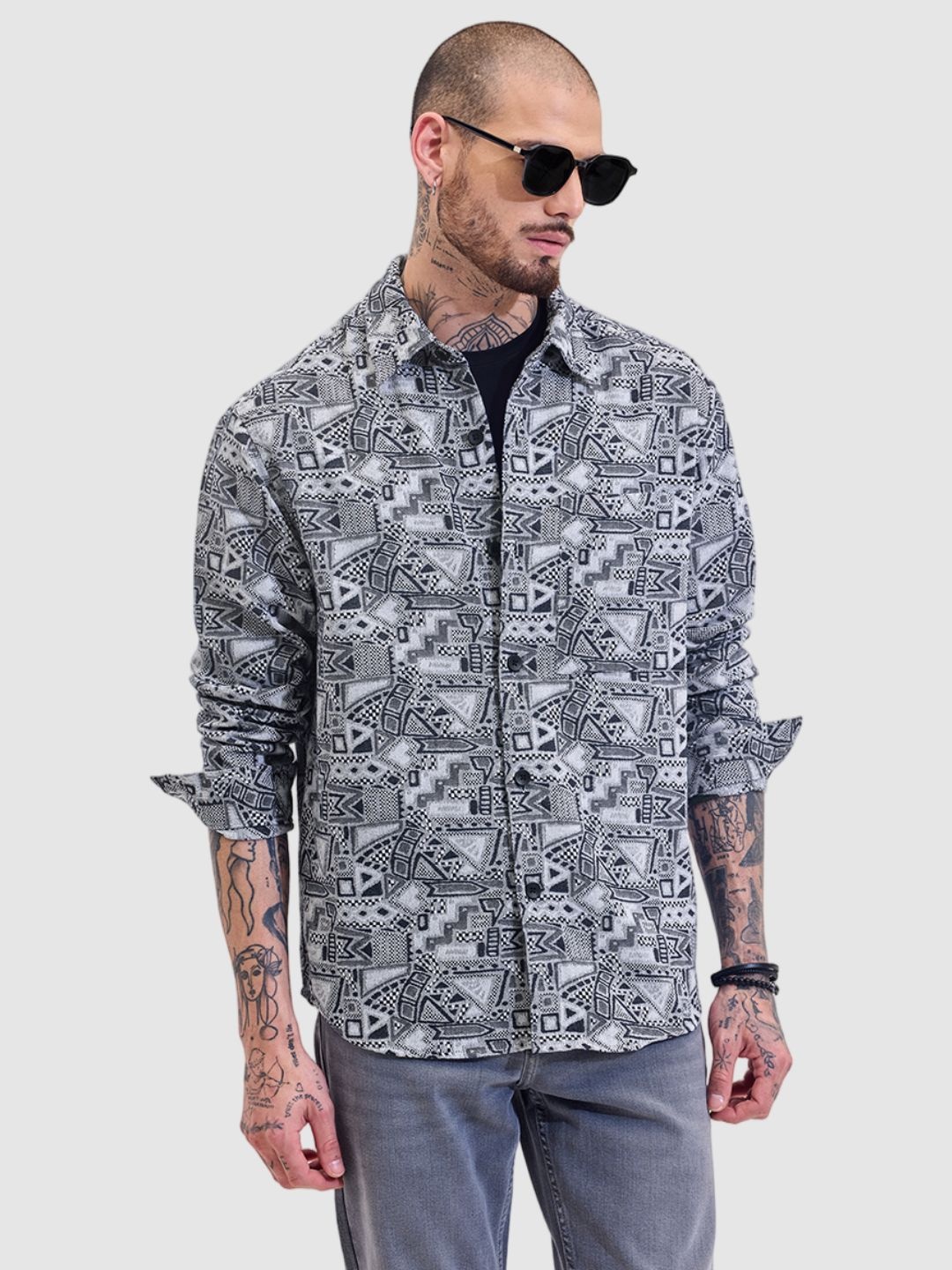 

Snitch Men Relaxed Boxy Opaque Printed Casual Shirt, Navy blue