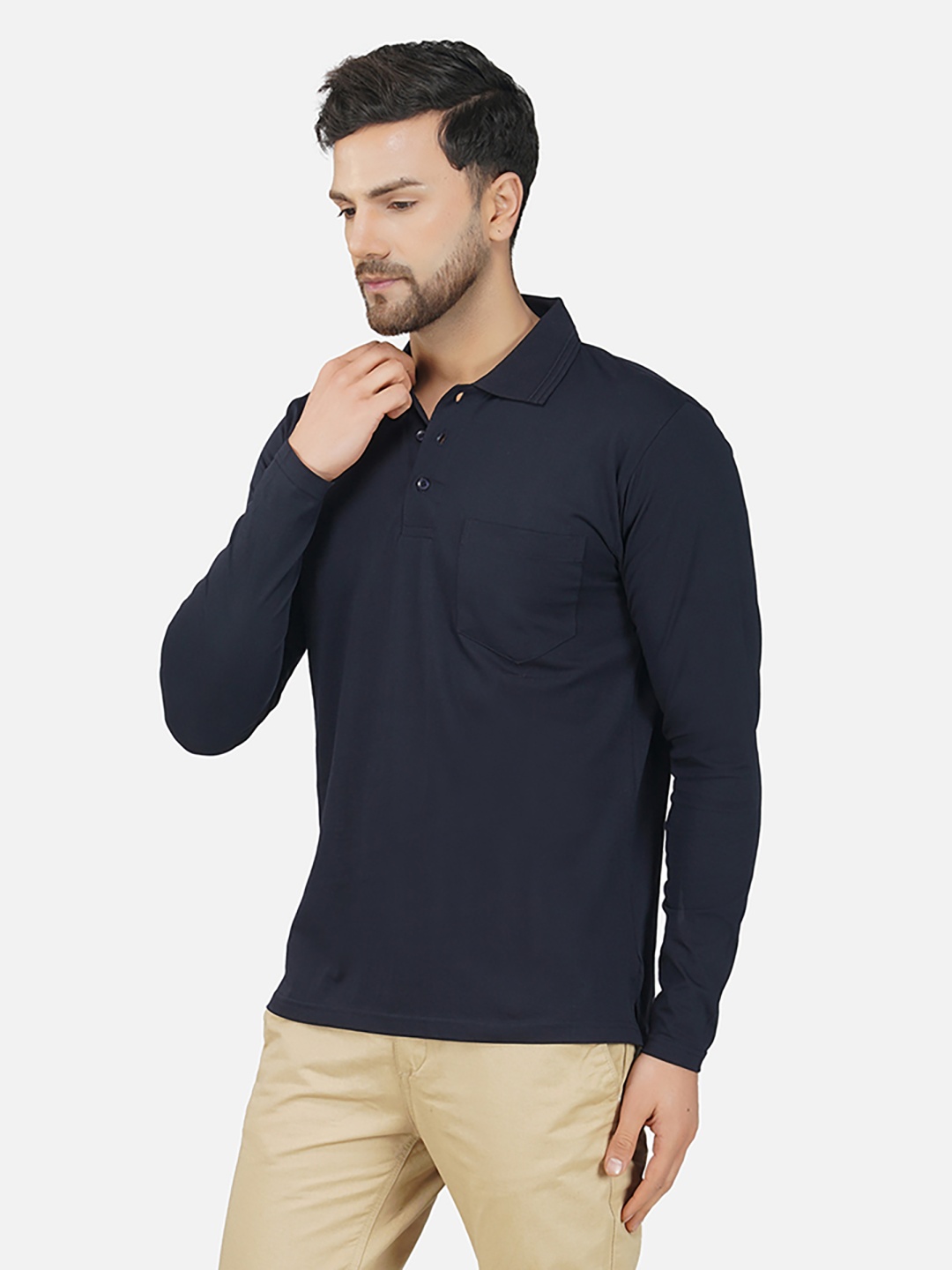 

ALARM Men Solid Polo Collar Cotton T-shirt, Navy blue